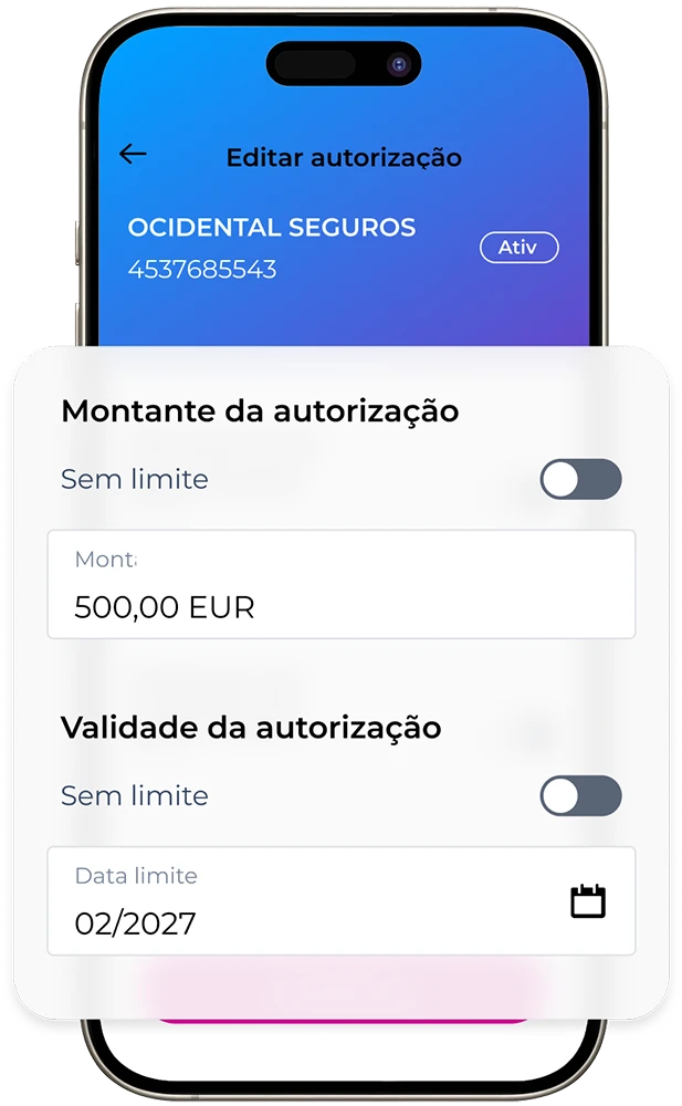 Ecrã da App ActivoBank para alterar limites e datas dos Débitos Diretos