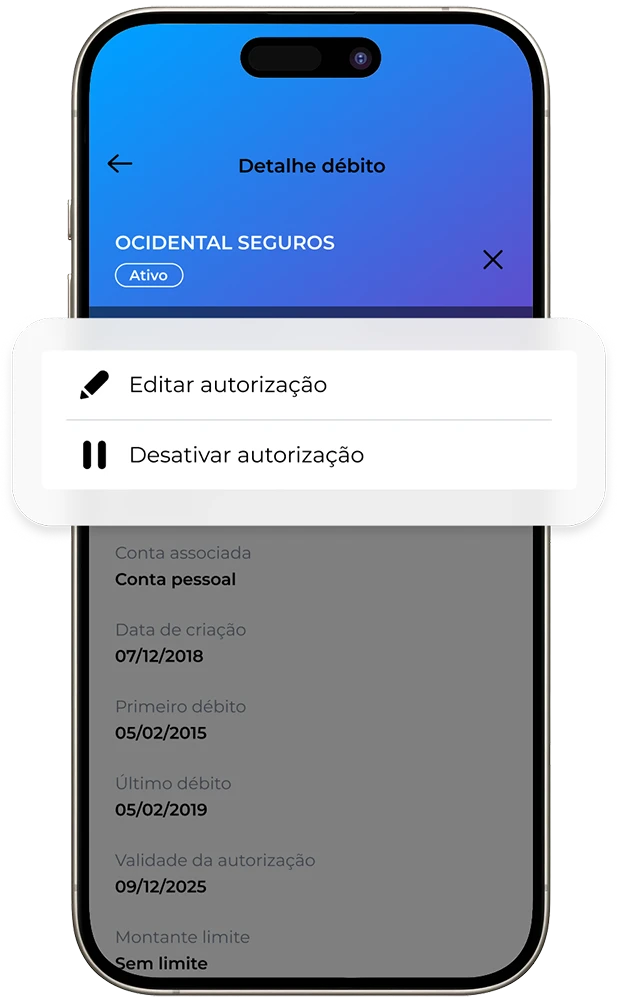 Ecrã da App ActivoBank com a opção para inativar Débitos Diretos