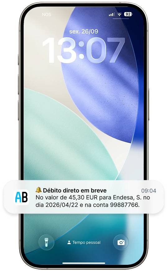 Ecrã da App ActivoBank com alertas antes do débito direto em conta