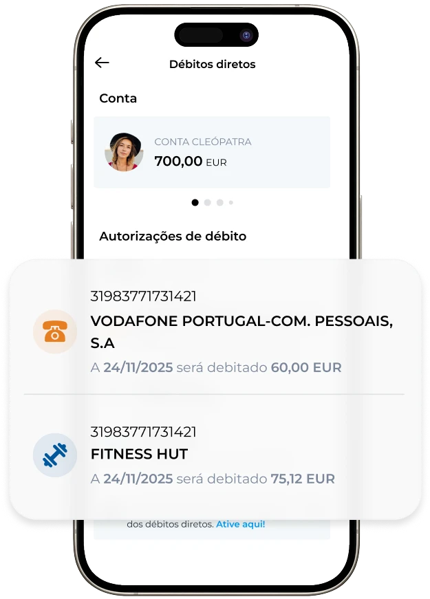 Ecrã da App ActivoBank a mostrar o histórico de pagamentos de Débitos Diretos