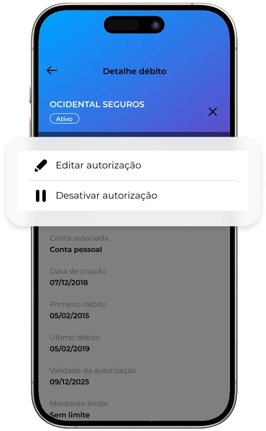 Ecrã da App ActivoBank com a opção para inativar Débitos Diretos