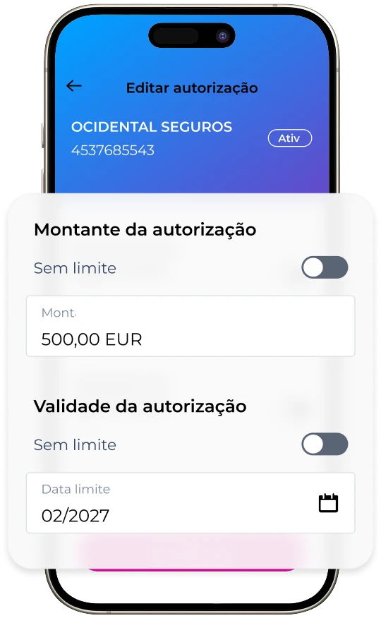 Ecrã da App ActivoBank para alterar limites e datas dos Débitos Diretos