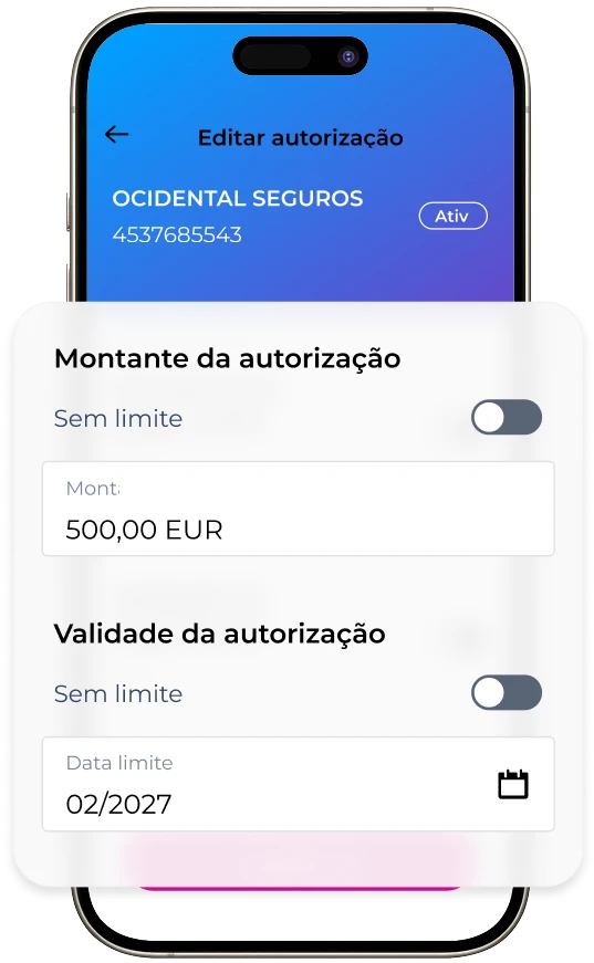 Ecrã da App ActivoBank para definir montantes máximos de Débitos Diretos