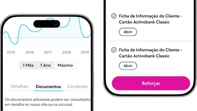 Ecrãs da App ActivoBank com o reforço de um Plano Poupança Reforma
