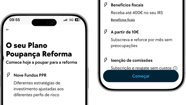 Ecrãs da App ActivoBank com a subscrição de um Plano Poupança Reforma