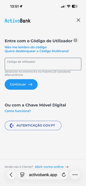 Exemplo de ecran fraudolento a pedir o Código de Utilizador